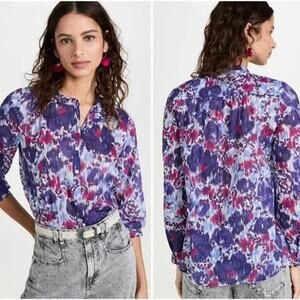 Isabel Marant Etoile Maria Blouse Womens sz 4 Small | 36 EU Ikat Floral Top Blue